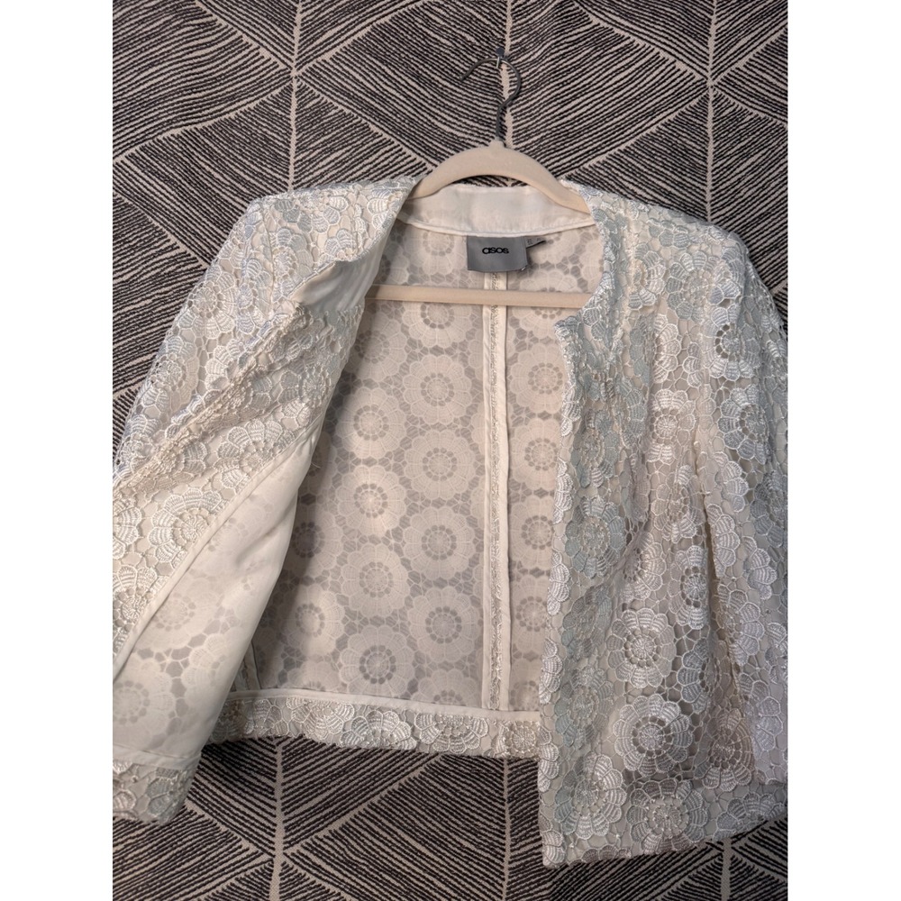 ASOS White Lace Floral Cropped Jacket Coquette Women's‎ US 8 UK 12 - Picture 6 of 10
